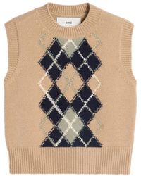 Ami Paris - Check-Pattern Wool-Blend Vest - Lyst