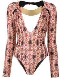 Amir Slama - Floral-Print V-Neck Bodysuit - Lyst