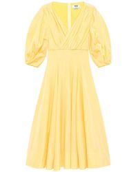 MSGM - Balloon-Sleeve Wrap Midi Dress - Lyst