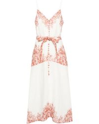 Twin Set - Floral-Print Linen Midi Dress - Lyst