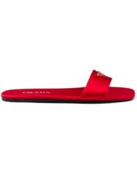 Prada - Triangle-Logo Satin Slides - Lyst