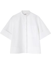 Jil Sander - Band-collar Cotton-poplin Shirt - Lyst