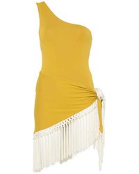 ‎Taller Marmo - One-Shoulder Fringed Swimsuit And Pareo Set - Lyst