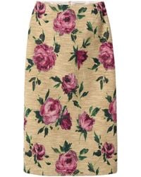 La DoubleJ - Falda De Tubo Fruncida Con Rosa Estampada - Lyst