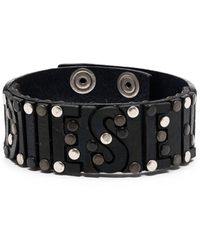 DIESEL Studded Logo Embossed Bracelet - Black
