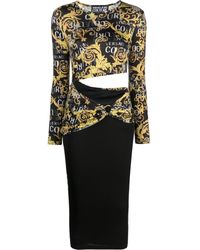 Versace Jeans Couture Robe mi-longue à logo imprimé - Noir