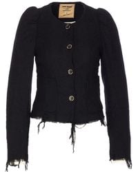 Uma Wang - Puffärmel-Jacke mit ausgefranstem Saum - Lyst
