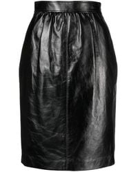 Saint Laurent - Gathered Glossed-leather Skirt - Lyst