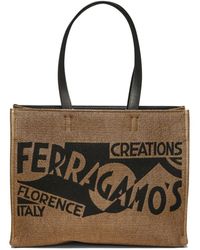 Ferragamo - Small Logo-print Raffia Tote Bag - Lyst