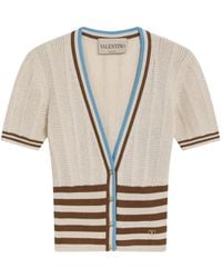 Valentino Garavani - Cardigan Rayé À Plaque Logo - Lyst