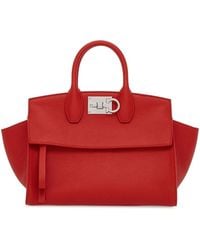 Ferragamo - 'studio Bag S' Handbag With Gancini Detail In Hamme Leather - Lyst