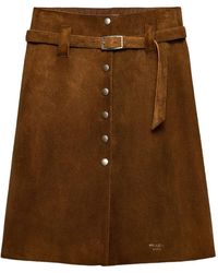 Prada - Belted Suede Midi Skirt - Lyst