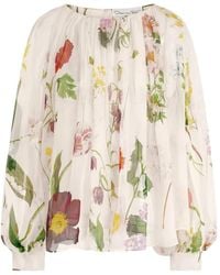 Oscar de la Renta - Botanical-Print Silk-Chiffon Blouse - Lyst