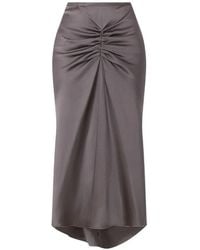 Victoria Beckham - Bela Ruched Satin Midi Skirt - Lyst