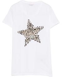 Liu Jo - Printed T-Shirt With Rhinestones - Lyst