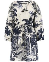 Hunter Bell - Lisette Tropical-Print Tie-Waist Mini Dress - Lyst