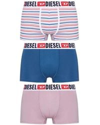 DIESEL - Umbx- Damien Pack Of Three Logo-Waistband Striped-Pattern Boxer Briefs - Lyst
