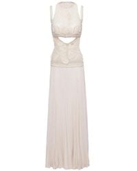 Nissa - Crochet-Panel Pleated Maxi Dress - Lyst