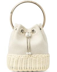 Jimmy Choo - Bon Bon Canvas And Wicker Detail Bucket Bag - Lyst