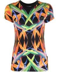 Philipp Plein - Floral-Print Short-Sleeved Cotton T-Shirt - Lyst
