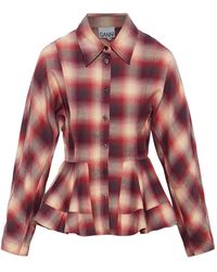 Ganni - Checked Peplum-Waist Shirt - Lyst