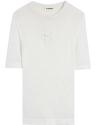 Jil Sander - Ss Cn T-Shirt W/ Flower Crochet - Lyst