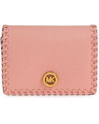 MICHAEL Michael Kors - Whipstitch-Trim Leather Card Holder - Lyst