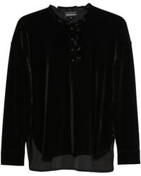 Emporio Armani - Chenille Sweater With Ruffled Neckline And Button Placket - Lyst
