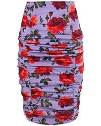 Carolina Herrera - Rose-Print Ruched Midi Skirt - Lyst