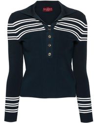 Gucci - Striped Ribbed-Knit Polo Top - Lyst