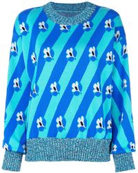 MM6 by Maison Martin Margiela Jersey holgado con motivo de rayas y flores - Azul