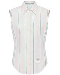 Thom Browne - Madras Cotton Striped Sleeveless Shirt - Lyst
