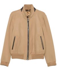 Tom Ford - Virgin Wool Blend Bomber Jacket With Leather Insert On The Collar - Lyst