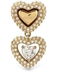 Guess - Beloved Crystal-Embellished Heart-Pendant Earrings - Lyst