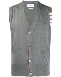 Thom Browne - Medium Grey Grey Fine Merino Wool V-neck 4-bar Vest - Lyst