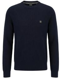 BOSS - Ribbed-Knit Logo-Plaque Sweater - Lyst