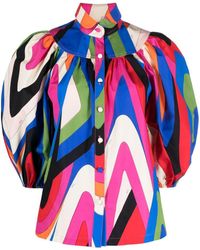 Emilio Pucci - Moire-print Puff-sleeve Cotton Top - Lyst