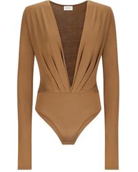 ANDAMANE - Zelda Plunging-Neckline Long-Sleeve Bodysuit - Lyst