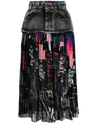 DIESEL - Denim-Panel Pleated Skirt - Lyst