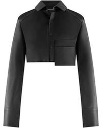 Manière De Voir - Bernadette Leather Contrast Cropped Shirt - Lyst