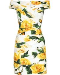 Dolce & Gabbana - Schulterfreies Kleid mit Rosen-Print - Lyst