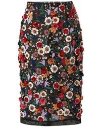 Carolina Herrera - Floral-Embroidered Organza Midi Skirt - Lyst