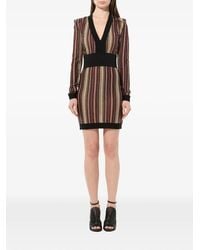 Balmain - V-neck Striped Dress - Lyst