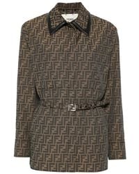 Fendi - Giacca Con Cintura E Logo Ff - Lyst
