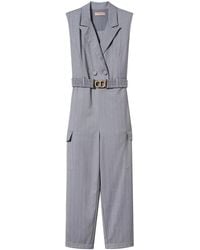 Twinset - Belted Pinstripe Jumpsuit - Lyst