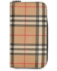 Burberry - Vintage Check And Leather Ziparound Wallet - Lyst
