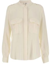 Chloé - Zijden Blouse Met Ronde Opstaande Kraag - Lyst