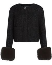 KARL LAGERFELD - Faux Fur-Trim Knitted Cardigan - Lyst