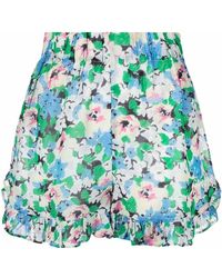Ganni - Ruffle-trim Floral Shorts - Lyst