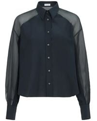 Brunello Cucinelli - Silk Crêpe De Chine Paneled Shirt With Monili - Lyst